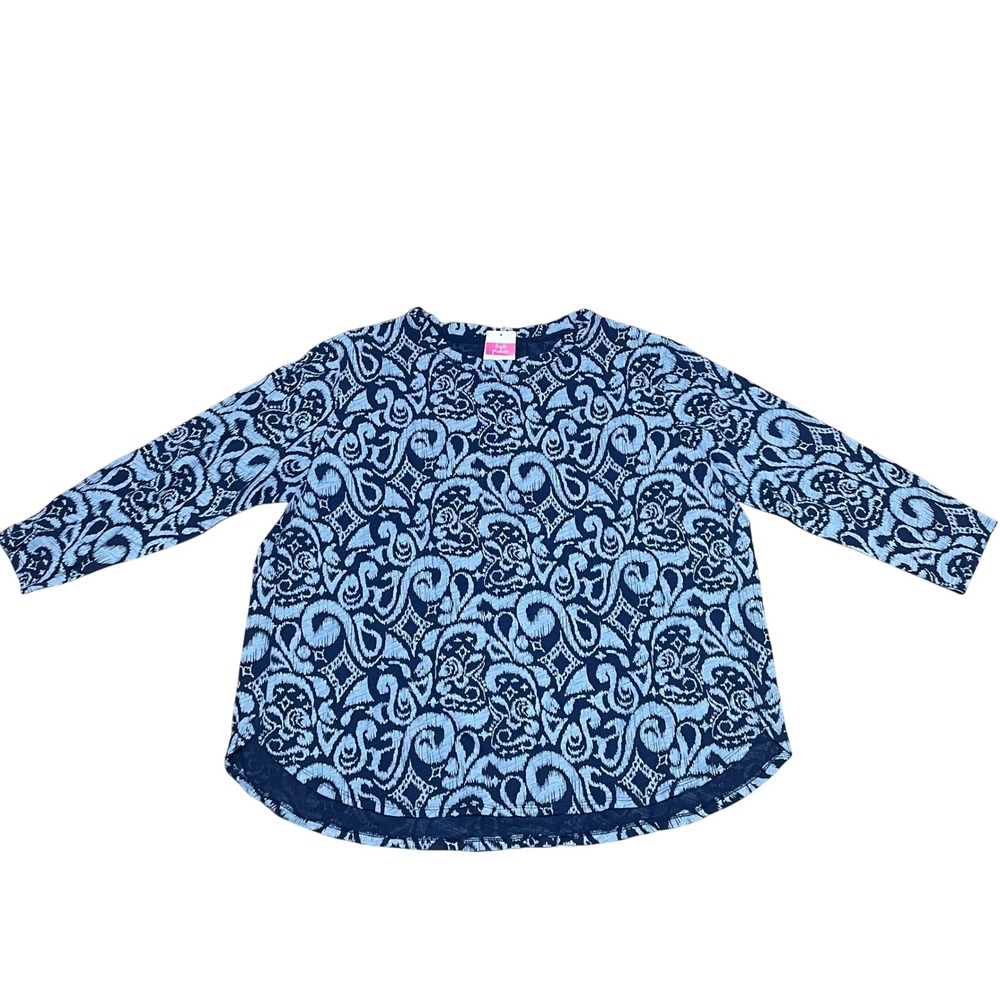 Fresh Produce Wander Catalinaβ Top Women's 1X Moonlight Blue Ikat Swirl Easy NWT
